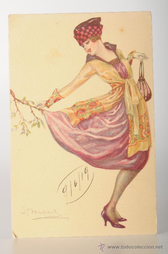 Postais: Postal, mujer con vestido, a&ntilde;o 1919