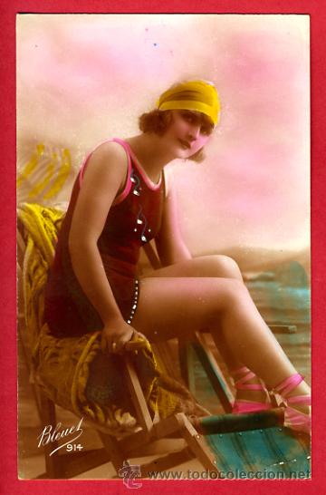 Postcards: MUJER EN TRAJE DE BA&Ntilde;O, ANTIGUO, ORIGINAL,   P61095
