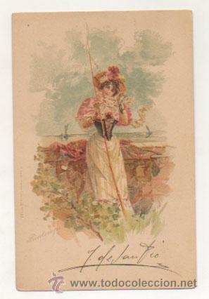 Postkarten: POSTAL ILUSTRADA. MUJER CON CA&Ntilde;A DE PESCAR. PRINTEMPS. (A. SOCKL VIENNE I, SERIE IX, N&ordm; 382)