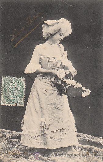 Cartoline: Louise Andr&eacute;e, actriz de teatro, circulada en 1907 (de rayado continuo), ver dorso