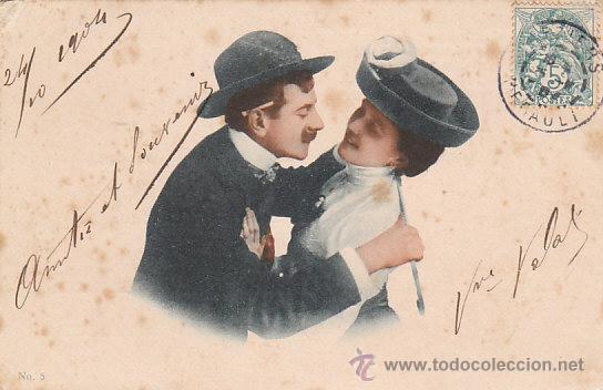 Cartoline: el forcejeo, de rayado continuo circulada en 1904 (ver dorso)