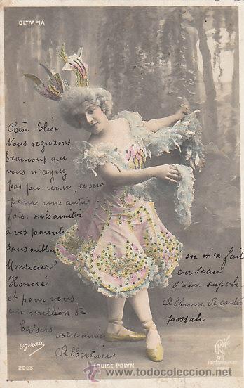 Cartoline: Louise Polyn, actriz de teatro en una represnetaci&oacute;n en el Olympia de Paris, circulada en 1904 ver d