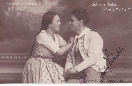Cartoline: Postal romantica antigua , Alemania , pareja  novios, mujer , moda,   15