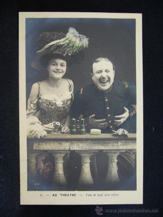 Postais: Postal Rom&aacute;ntica.4. Hombre y Mujer en el Teatro. A&ntilde;o 1904.