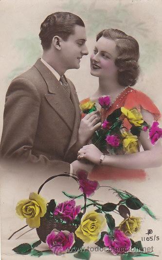 Cartoline: Una pareja, coloreada a mano, escrita en 1935
