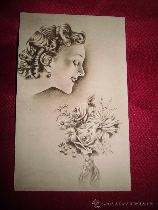 Cartoline: MUJER CON FLORES EDICIONES LUKER
