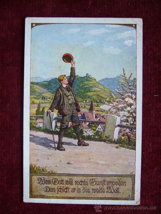 Postais: Postal Rom&aacute;ntica Galante en el campo saludando. A&ntilde;o 1922.