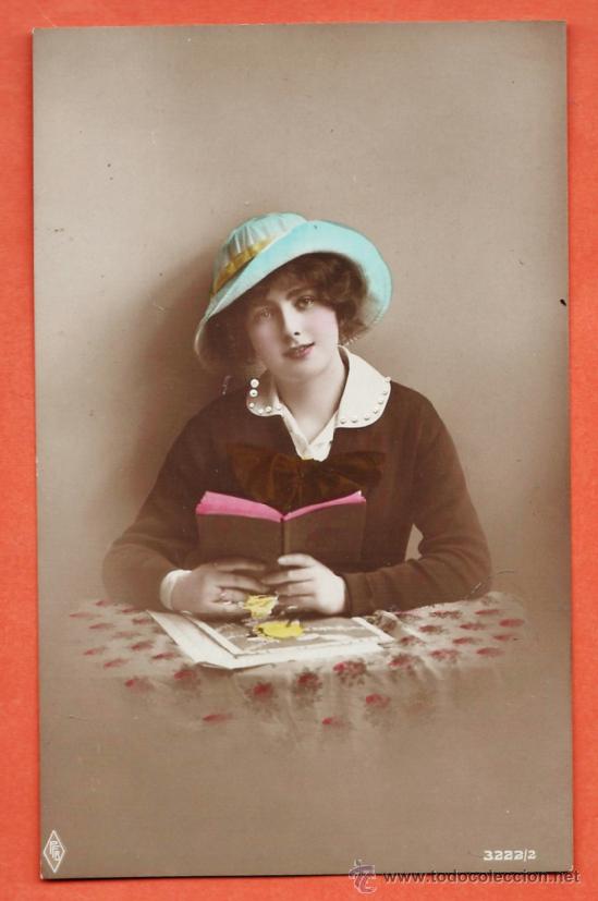 Postkarten: postal - mujer sombrero y libro - n&ordm; 3222/2 - ed. pfb / alemania - a&ntilde;os principios de siglo xx