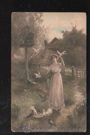 Postais: TARJETA POSTAL DE MUJER CON PAJAROS. SERIE 1606. FAULKNER & CO.