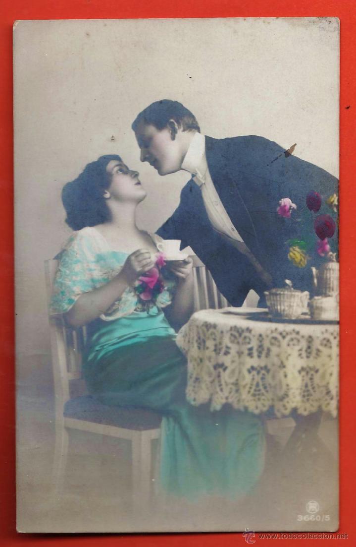 Cartoline: postal - pareja romantica tomando cafe - n&ordm; 3660 - ed. pra - coloreada - nueva - a&ntilde;os 20 -