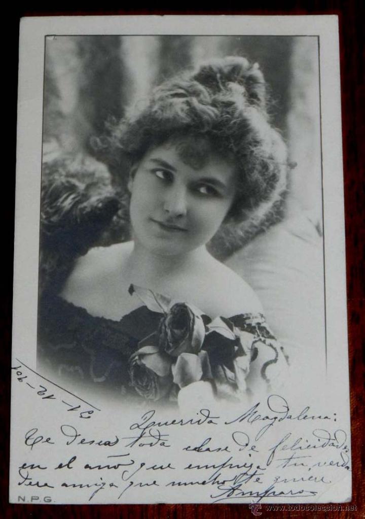 Postales: ANTIGUA FOTO POSTAL  DE MUJER ORIGINAL, MODERNISTA, ART NOUVEAU, CIRCULADA EN 1902, SIN DIVIDIR.