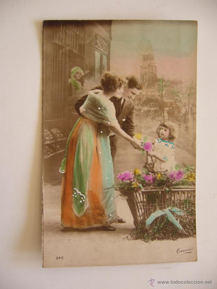 Postais: Postal Rom&aacute;ntica de Galante y Mujer con ni&ntilde;a. 640. Crianos. Circulada 1916.