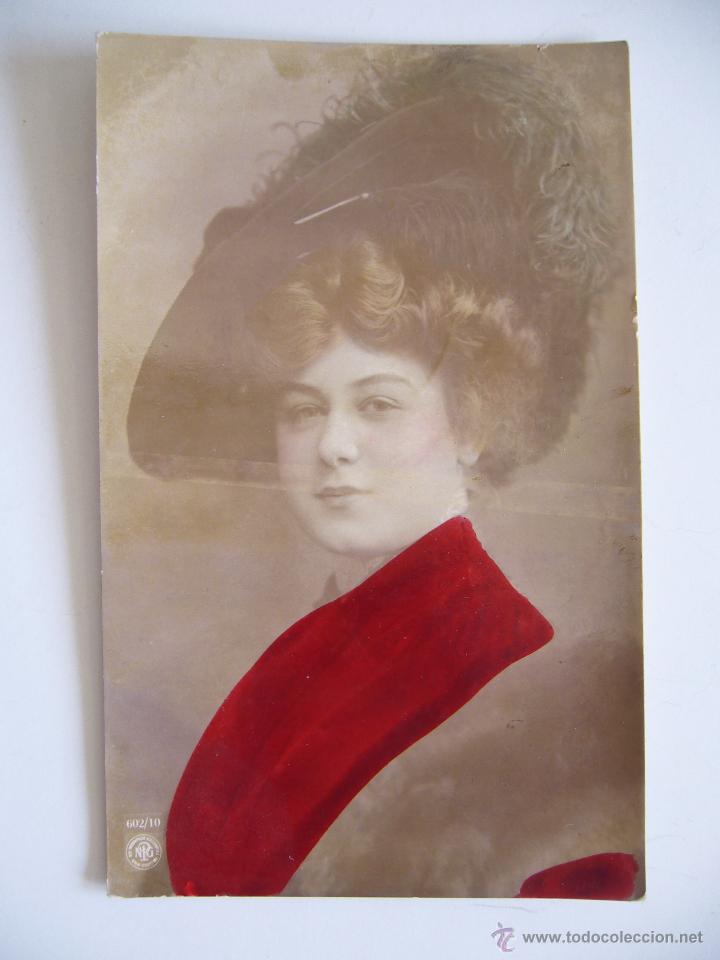 Postkarten: Postal Rom&aacute;ntica. Mujer. Oranotypie. Circulada.