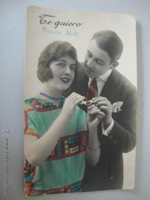 Cartoline: ANTIGUA POSTAL ROMANTICA COLOREADA, 100X100 ORIGINAL DE LOS A&Ntilde;OS 20