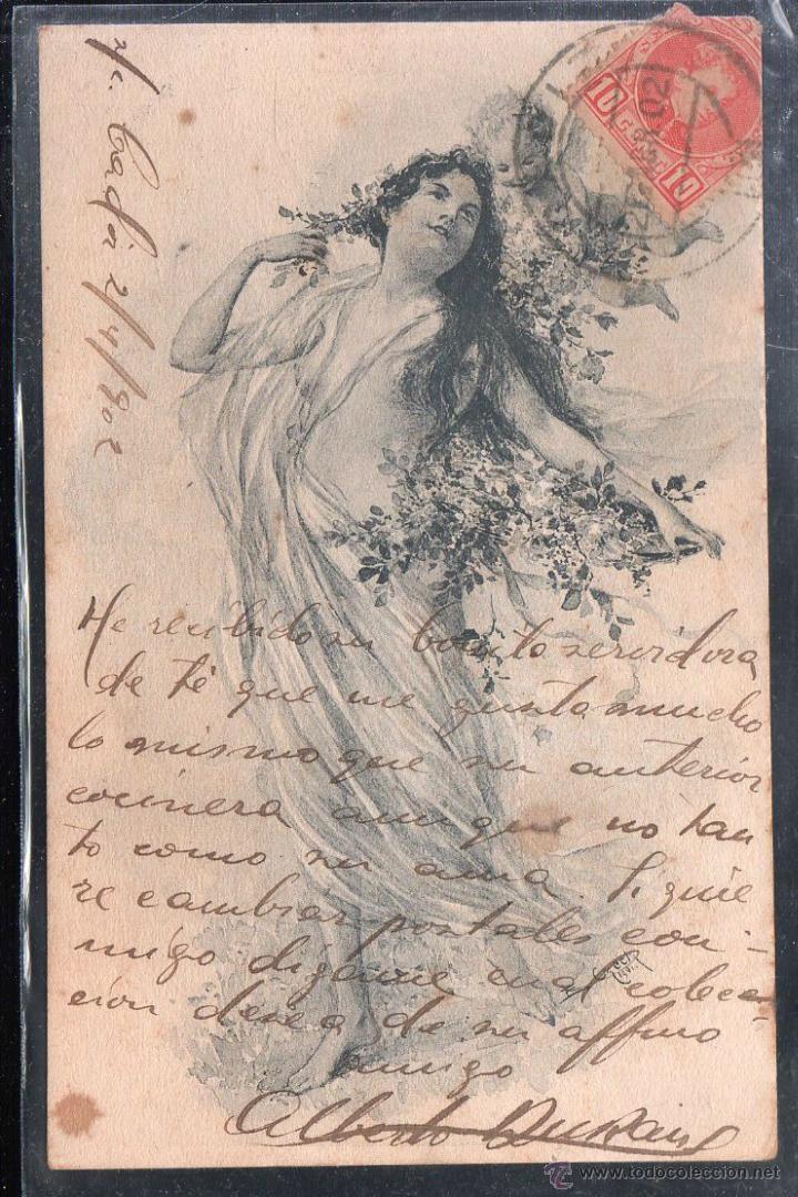 Postais: TARJETA POSTAL DE MUJER CON ANGEL.