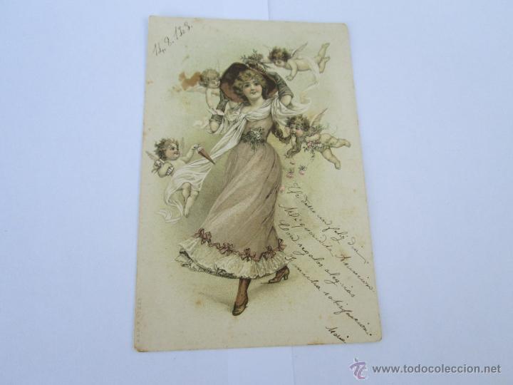 Postais: MUJER CON ANGELES - ESCRITA 1903 - CON SELLO - CIRCULADA
