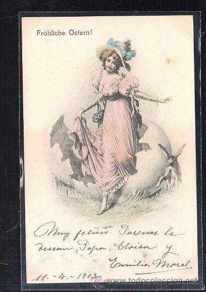 Postais: TARJETA POSTAL DE GALANTES Y MUJERES. FROHLICHE OSTERN!. S.B.VIENNA