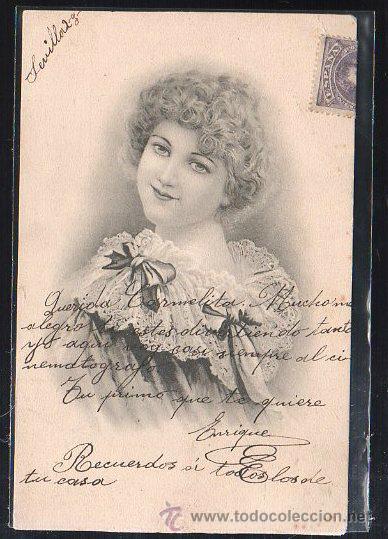 Postais: TARJETA POSTAL DE GALANTES Y MUJERES. DIBUJO DE RETRATO DE UNA JOVEN