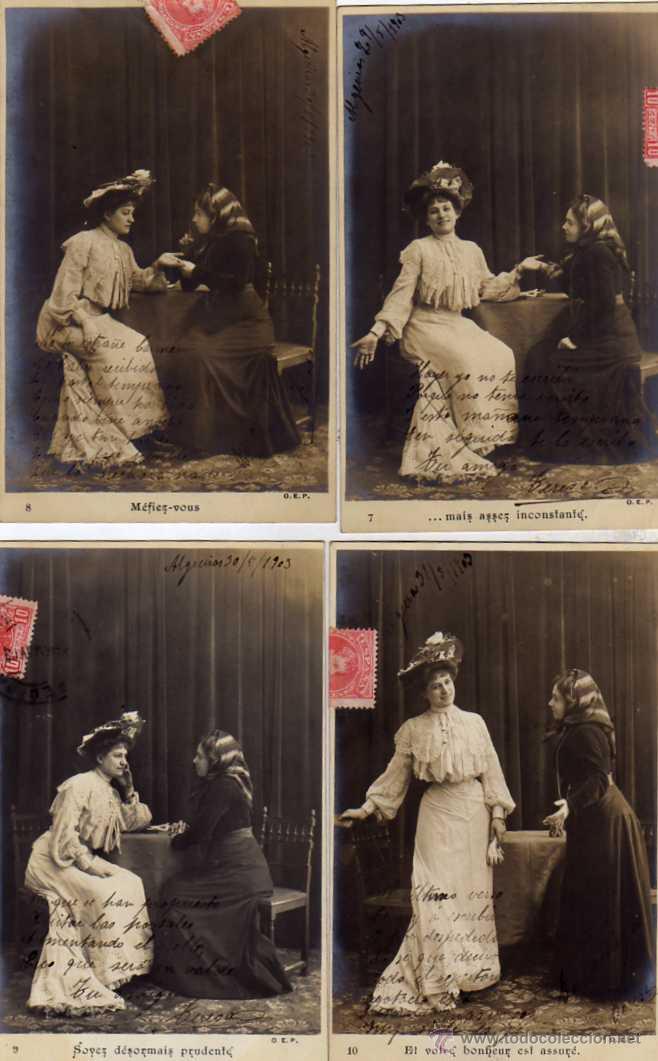 Postais: Lote de 10 postales, Serie de completa de la adivina, o persona que lee la mano.