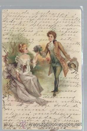 Postcards: TARJETA POSTAL GALANTES Y MUJERES, PAREJA DE ROM&Aacute;NTICOS EN EL JARDIN