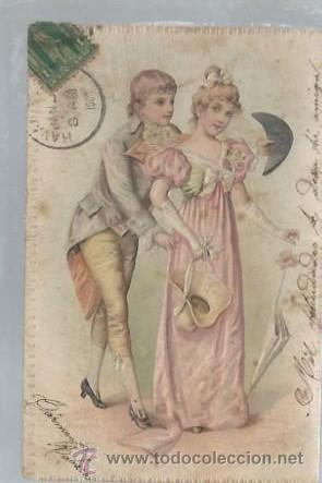 Postcards: TARJETA POSTAL GALANTES Y MUJERES, DIBUJO DE NI&Ntilde;OS CORTESANOS, ORLADA EN RELIEVE, COLOR