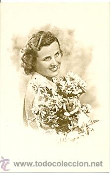 Postcards: 7-romantica18. Postal Rom&aacute;ntica. Mujer con flores