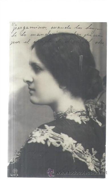 Postais: TARJETA POSTAL GALANTES Y MUJERES, RETRATO MUJER PERFIL CON ADORNOS MARIPOSAS EN LA BLUSA