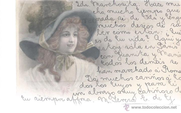 Cartoline: TARJETA POSTAL GALANTES Y MUJERES, MUJER DAMA ANTIGUA CON SOMBRERO, COLOR, MUNK WIEN