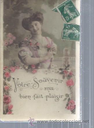 Postais: TARJETA POSTAL MUJER A&Ntilde;OS 20, PORTANDO MENSAJE VOTRE SOUVENIR MA BIEN FAIT PLAISIR, CIRCULADA