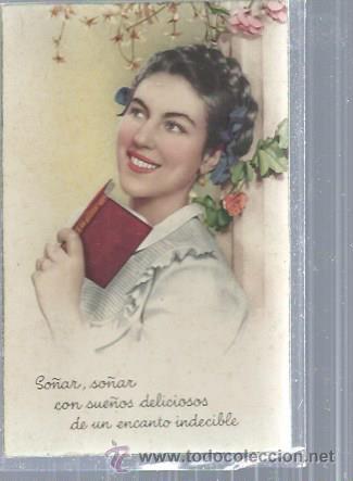 Postais: TARJETA POSTAL DIBUJO DE MUJER SO&Ntilde;ADORA, CON UN LIBRO ENTRE LAS MANOS, CON MENSAJE, CYZ 597