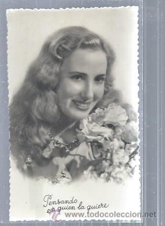 Cartoline: TARJETA POSTAL RETRATO MUJER PENSANDO EN QUI&Eacute;N LA QUIERE, ESCRITA