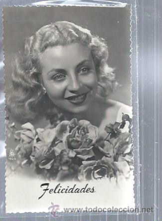 Cartoline: TARJETA POSTAL FOTOGR&Aacute;FICA RETRATO BELLA MUJER Y RAMO DE ROSAS, FELICIDADES