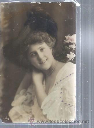 Postais: ROM&Aacute;NTICA, RETRATO DE MUJER CON SOMBRERO Y COLLAR DE PERLAS, A&Ntilde;OS 20, SEPIA 206/6