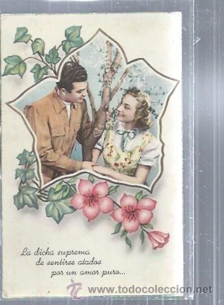 Postais: TARJETA POSTAL ROM&Aacute;NTICA, ORLA DE FLOR DECORADA, DENTRO PAREJA DE ENAMORADOS, DICHA AMOR, CYZ 578