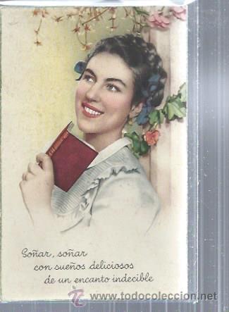 Postais: TARJETA POSTAL ROM&Aacute;NTICA, MUJER SO&Ntilde;ADORA CON LIBRO EN LAS MANOS, SO&Ntilde;AR ENCANTO INDECIBLE, CYZ 597