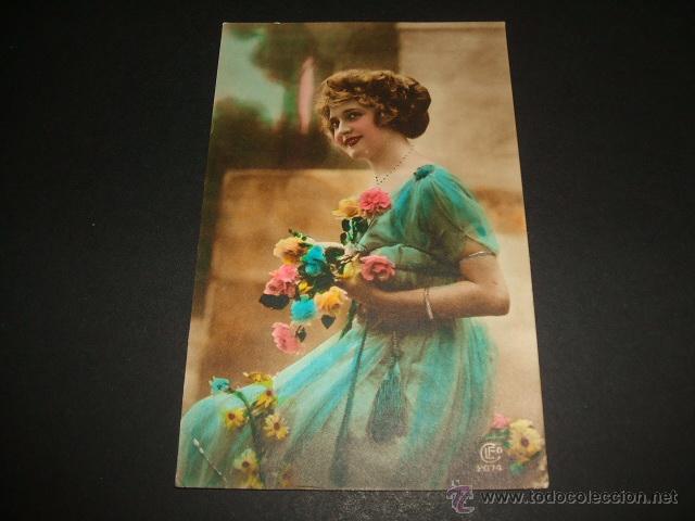 Postales: MUJER CON FLORES POSTAL 1918 - Foto 1