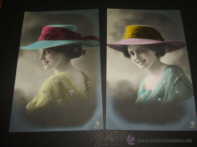Postales: MUJER CON SOMBRERO 2 POSTALES 1910 - Foto 1