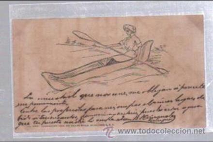Postcards: TARJETA POSTAL DE GALANTES Y MUJERES. DIBUJO DE MUJER EN CANOA. N&ordm; 283.