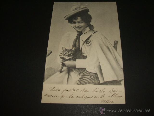 Postales: MUJER CON GATO POSTAL ANTIGUA - Foto 1