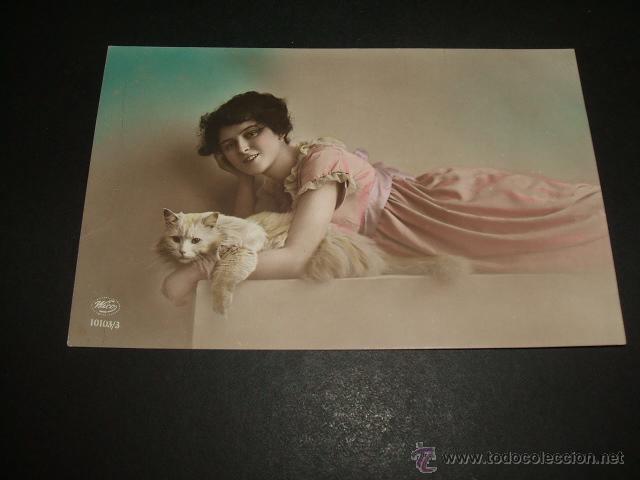 Postales: MUJER CON GATO POSTAL ANTIGUA - Foto 1