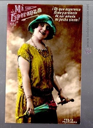 Cartoline: TARJETA POSTAL DE GALANTES Y MUJERES. MI ESPERANZA. 752/2. MUJER CON PARAGUAS.