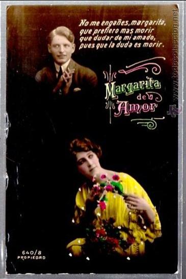 Cartoline: TARJETA POSTAL DE GALANTES Y MUJERES. MARGARITA DE AMOR. 640/8. AMANTES.