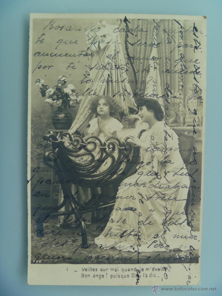 Cartes Postales: POSTAL GALANTE CON MADRE Y NI&Ntilde;A EN CUNITA . FRANCESA DE PRINCIPOIOS DE SIGLO