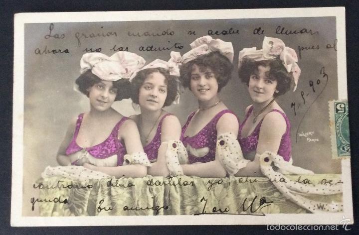Postales: POSTAL FOTOGR&Aacute;FICA ART NOUVEAU. SE&Ntilde;ORITAS TRAJE MORADO. FOTO WALERY.