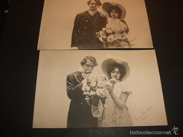 Postales: PAREJA CON FLORES 2 POSTALES 1905 - Foto 1