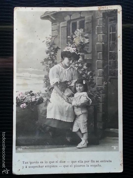Postkarten: ANTIGUA TARJETA POSTAL UNION POSTAL UNIVERSAL DAMA Y NI&Ntilde;A DE EPOCA SOLDADO GUERRA DEL RIFT A&Ntilde;OS 20