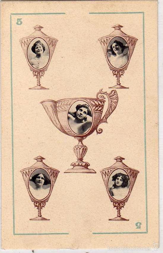 Postales: TARJETA POSTAL DE CANOVAS BARAJA DE CARTAS. REVERSO SIN DIVIDIR COPAS 5