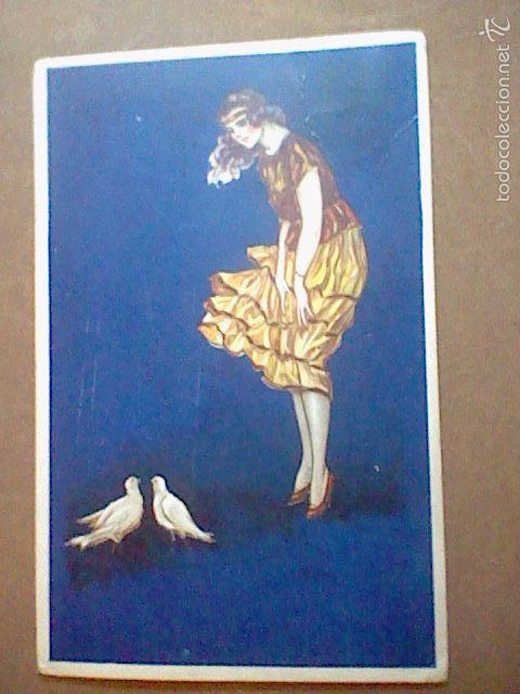 Postales: ILUSTRACION MUJER CON PALOMAS POSTAL ITALIANA ESCRITA TIPO ART DECO