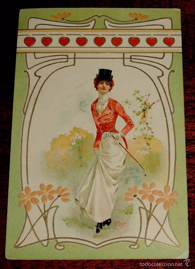 Postales: POSTAL EN RELIEVE E ILUSTRADA DE MUJER, ILUSTRADA POR ESY, NO CIRCULADA, SIN DIVIDIR.