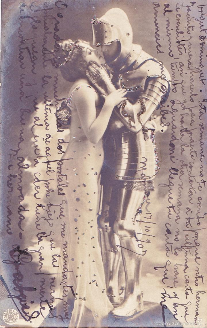 Postais: PAREJA GALANTE. EL CON ARMADURA. CIRCULADA 1907. SIN DIVIDIR